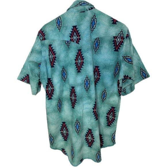 Wrangler Aztec Button Up Short Sleeve Men’s Cowboy 16 Large Blue VTG - Picture 4 of 7